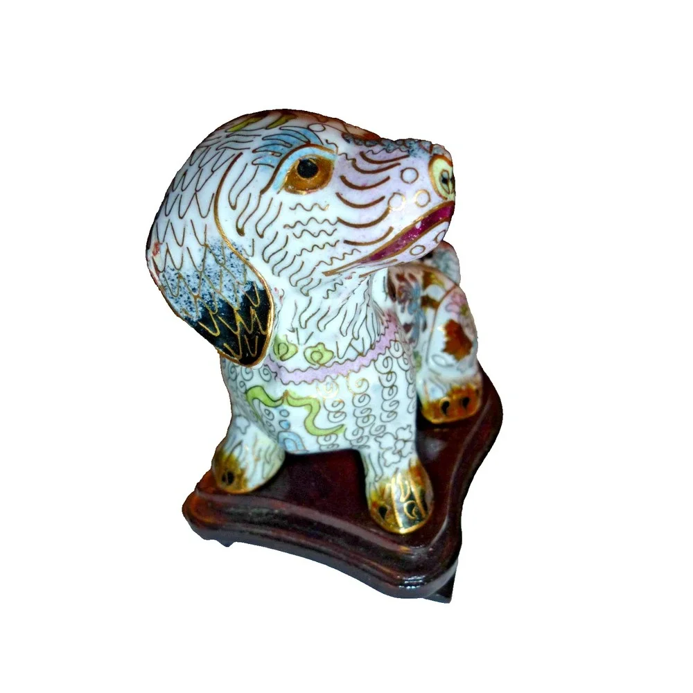Vintage Chinese Cloisonne‎ Dog Figurine Statue 3x4